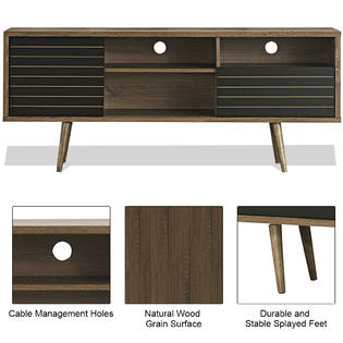 Costway Modern Tv Stand Console Cabinet 3 Shelves Storage Drawer Splayed Leg Wood Black