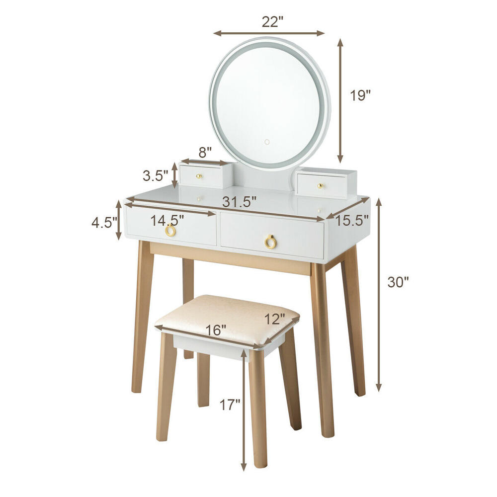 Costway Makeup Vanity Table Set 3 Color Lighting Modes & Jewelry Divider Dressing Table