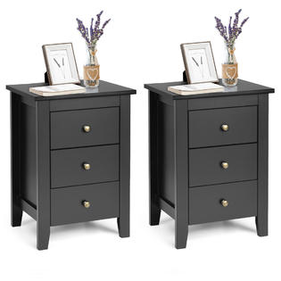 Costway Set Of 2 Nightstand End Beside Sofa Table W 3 Drawers Bedroom Furniture Black