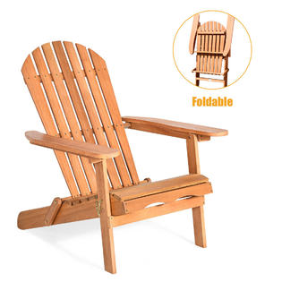 Costway Hw63703 Eucalyptus Adirondack Chair Foldable Outdoor Wood Lounger Chair Natural