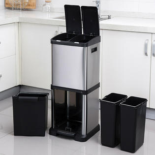 Costway 8 5 Gallon Classified Step Trash Can Waste Bin Stainless Steel 3 Buckets Kitchen