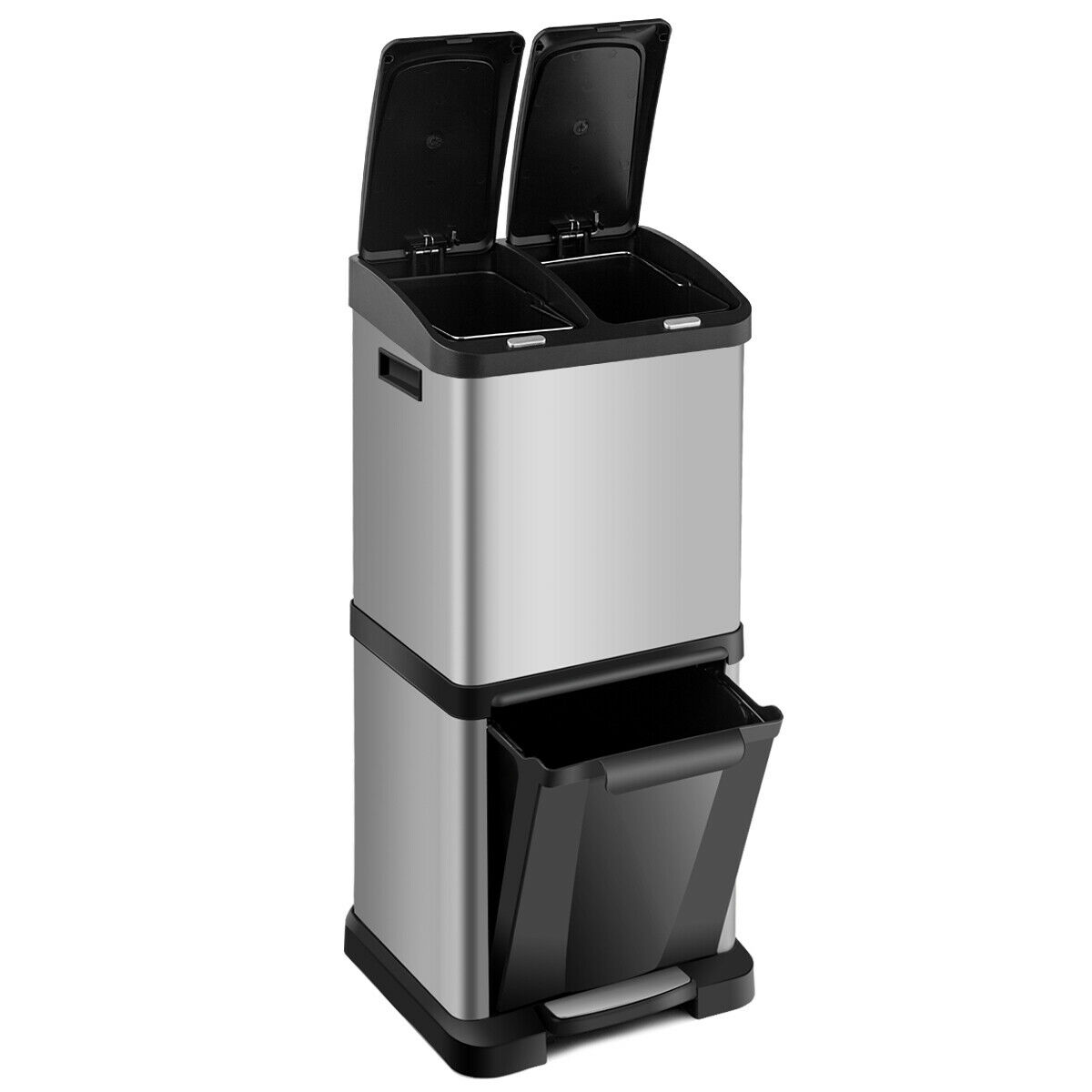 Costway 8 5 Gallon Classified Step Trash Can Waste Bin Stainless Steel 3 Buckets Kitchen