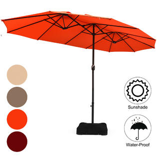 Costway Op70097or Orange 15 Ft Patio Double Sided Umbrella Outdoor Market Umbrella W Crank Base