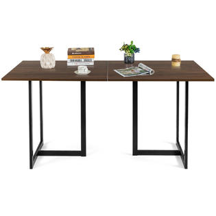 Costway New 63 Industrial Dining Table Rectangular Kitchen Table 6 Person With Metal Frame