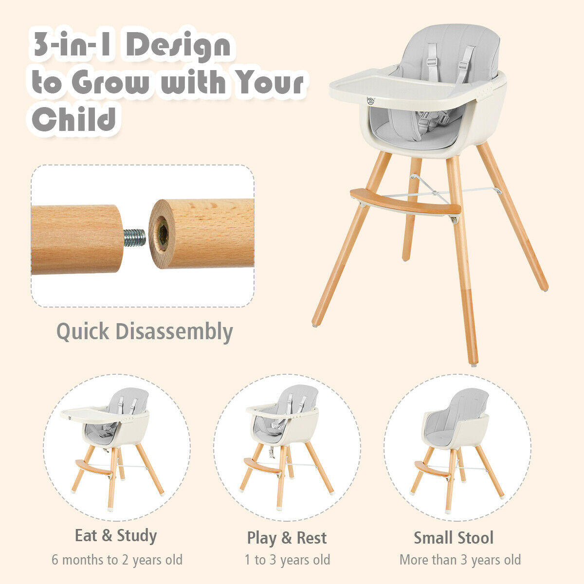 wooden baby eating chair