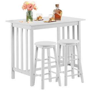 Costway 3 Piece Bar Table Set Pub Dining Set Counter Height Breakfast Table W 2 Stools