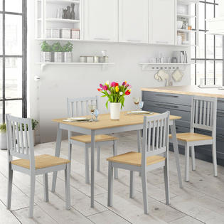 Costway 5 Pcs Mid Century Modern Dining Table Set 4 Chairs W Wood Legs Kitchen Furniture