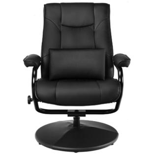 Costway Recliner Chair Leather Swivel Armchair Lounge With Ottoman Lumbar Support Black
