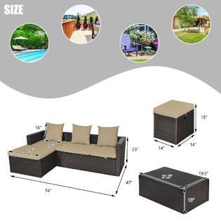 Costway HW63210 5Pcs Rattan Patio Conversation Furniture Set Adjustable Sofa Cushioned Ottoman