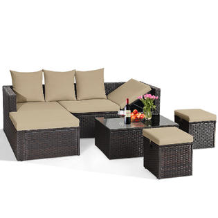 Costway Hw65962 5pcs Rattan Patio Conversation Furniture Set Adjustable Sofa Cushioned Ottoman