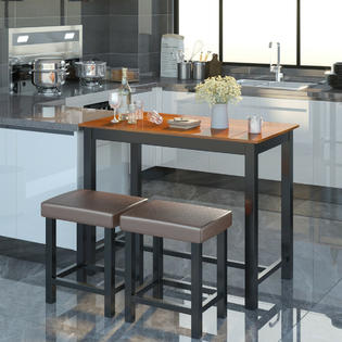 Costway 3 Piece Pub Table Set Counter Height Kitchen Breakfast Bar