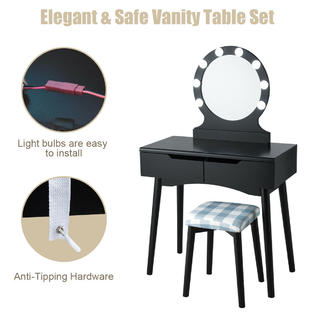 Costway Vanity Dressing Makeup Table Set w/8 Dimmable ...