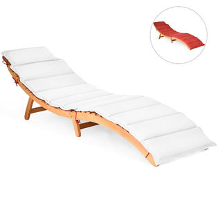 Costway Hw63881 Folding Wooden Outdoor Lounge Chair Chaise Red White Cushion Pad Pool Deck