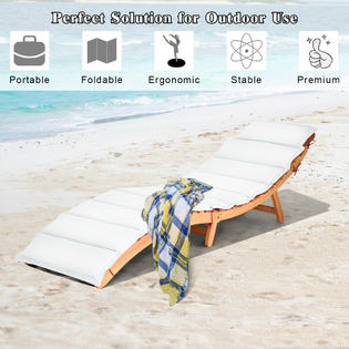 Costway 2hw63881 2 Pcs Folding Wooden Outdoor Lounge Chair Chaise Red White Cushion Pad Pool Deck