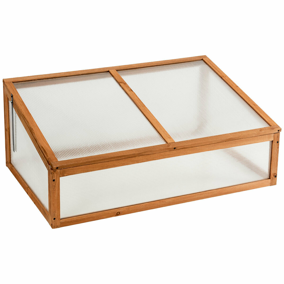 Transparent Grow House for Plant Flower Vegetable Outdoor Polycarbonate Greenhouse with 2 Independent Lids COSTWAY Wooden Cold Frame