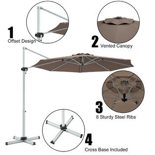 Costway Op70234tn 11 Patio Cantilever Offset Umbrella 360 Rotation Aluminum Tilt Tan