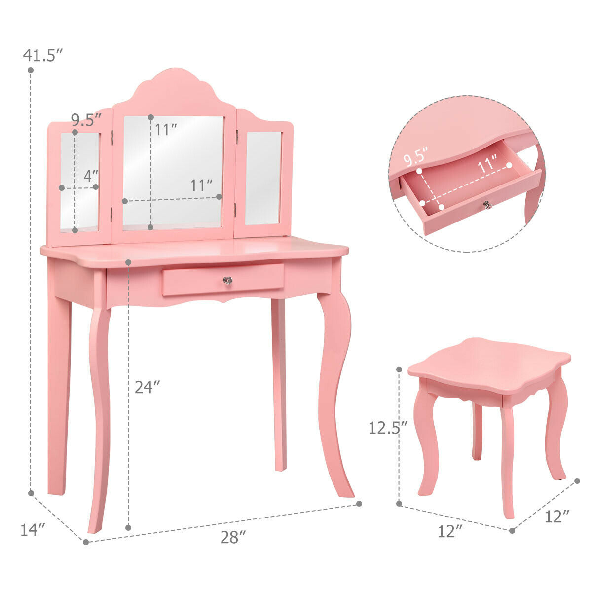 girls pink dressing table