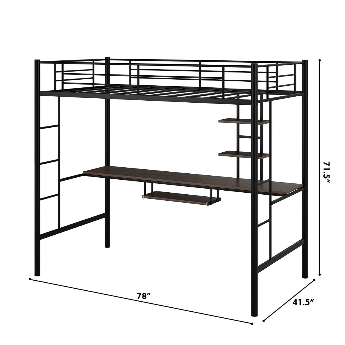 Costway Twin Size Loft Bunk Bed Metal, Twin Bed With Workstation