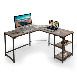 Costway L Shaped Computer Desk Corner Desk Gaming Table Writing Workstation With Shelves