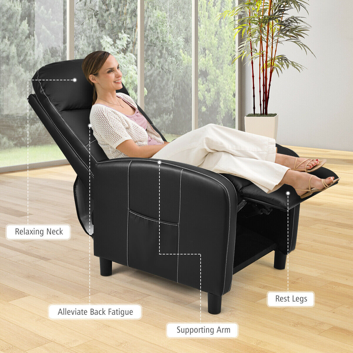 Costway Massage Leather Recliner Chair Single Sofa Home Theater Seating w/Remote Control