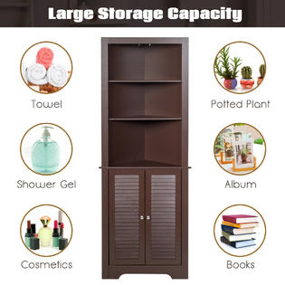 Costway Bathroom Corner Storage Cabinet Free Standing Tall Bathroom Cabinet W 3 Shelves