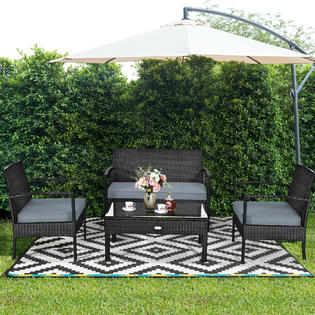 Costway 2hw63756 8pcs Outdoor Patio Rattan Furniture Set Cushioned Sofa Coffee Table Garden Deck
