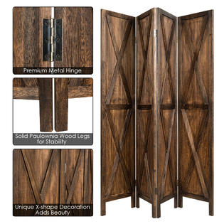 Costway 4 Panels Folding Wooden Room Divider W X Shaped Design 5 6 Ft Tall Brown