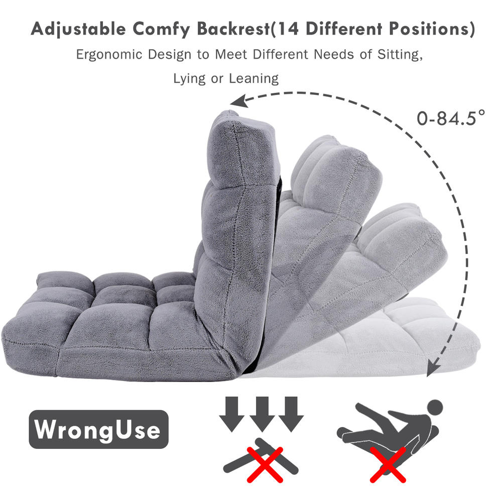 Goplus Adjustable 14-Position Floor Chair Folding Lazy Gaming Sofa Chair Cushioned Gray
