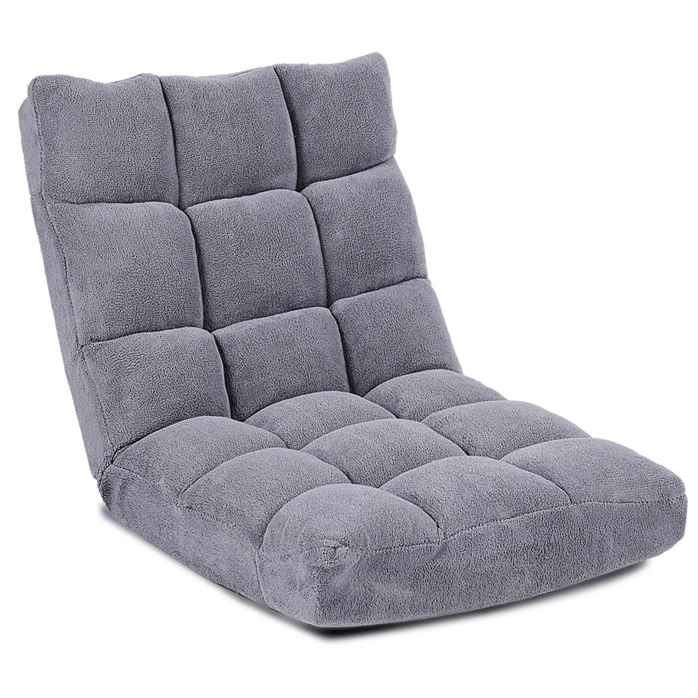 Goplus Adjustable 14-Position Floor Chair Folding Lazy Gaming Sofa Chair Cushioned Gray