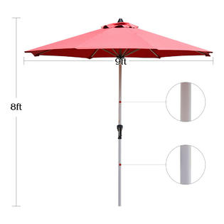 Costway Op70379bug 9 Patio Market Umbrella Outdoor Table Umbrella Aluminum Crank W 8 Ribs Burgundy