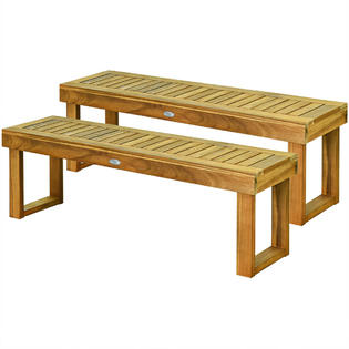 Costway 2op70392 2pcs 52 Outdoor Acacia Wood Dining Bench Chair Seat Slat Garden Patio Balcony