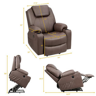 Costway Electric Power Lift Recliner Chair Massage Sofa Leather W Usb Charge Port Brown