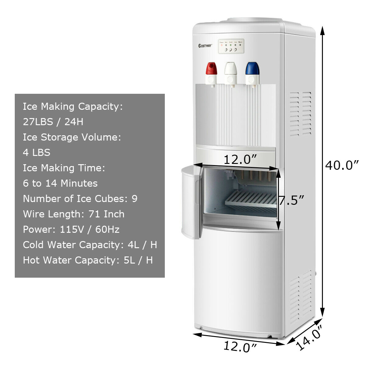 hot and cold water dispenser with ice maker