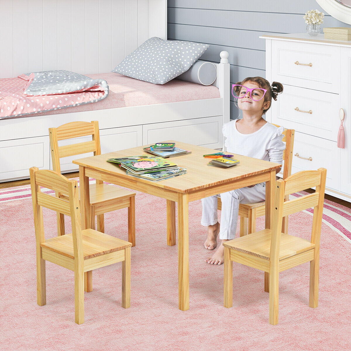 childrens pine table and chairs