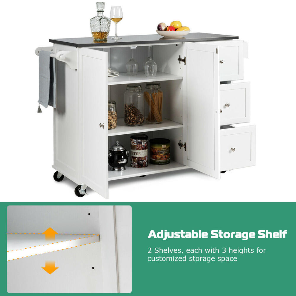 Costway Kitchen Island 2Door Storage Stainless Steel Top w/Drawers & Spice Rack