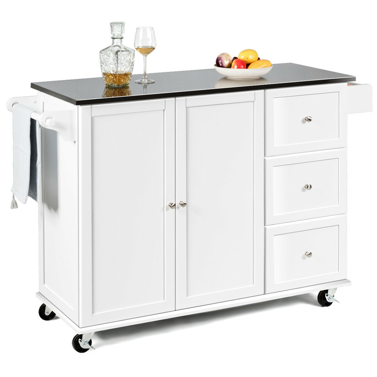 Costway Kitchen Island 2-Door Storage Cabinet Stainless Steel ...