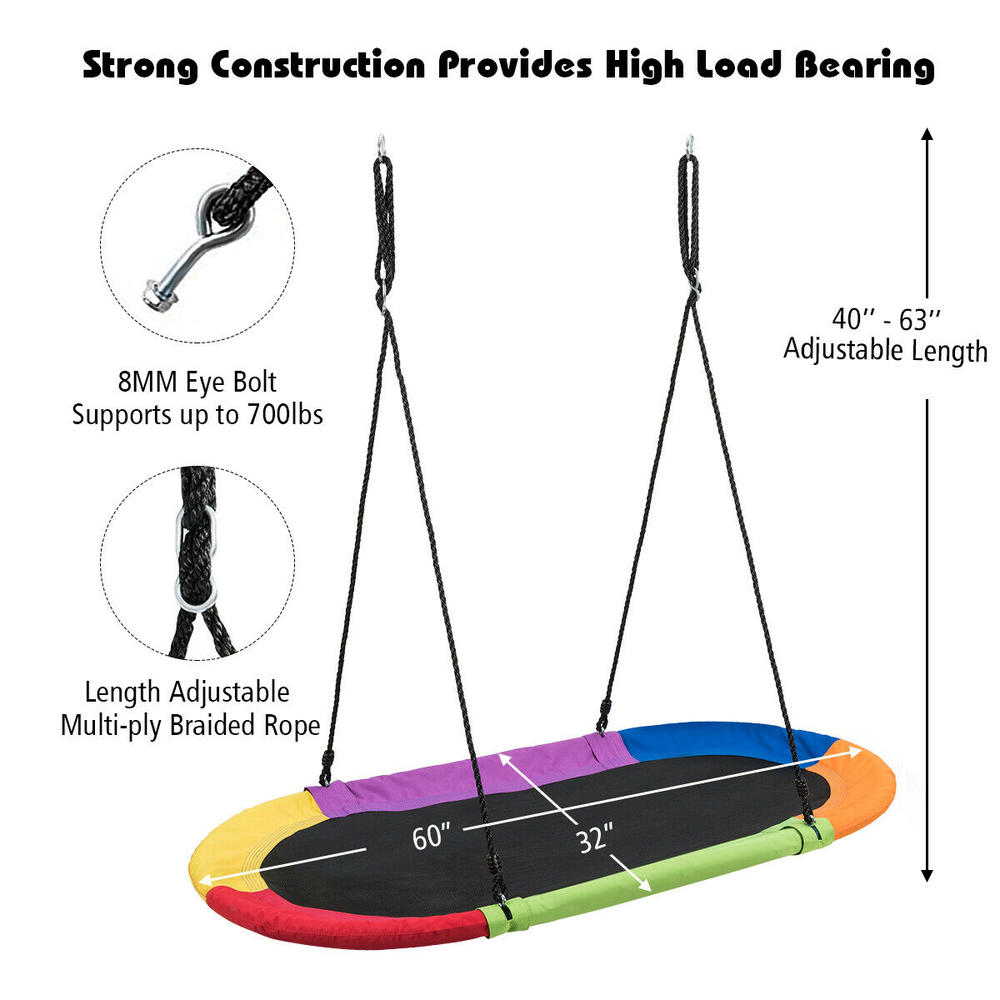 Costway 60” Saucer Tree Swing Surf Kids Outdoor Adjustable Giant Oval  Platform Swing Set