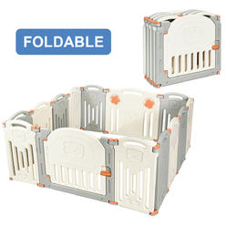 Costway Foldable Baby Playpen 14 Panel Activity Center Safety Play Yard w/ Lock Door