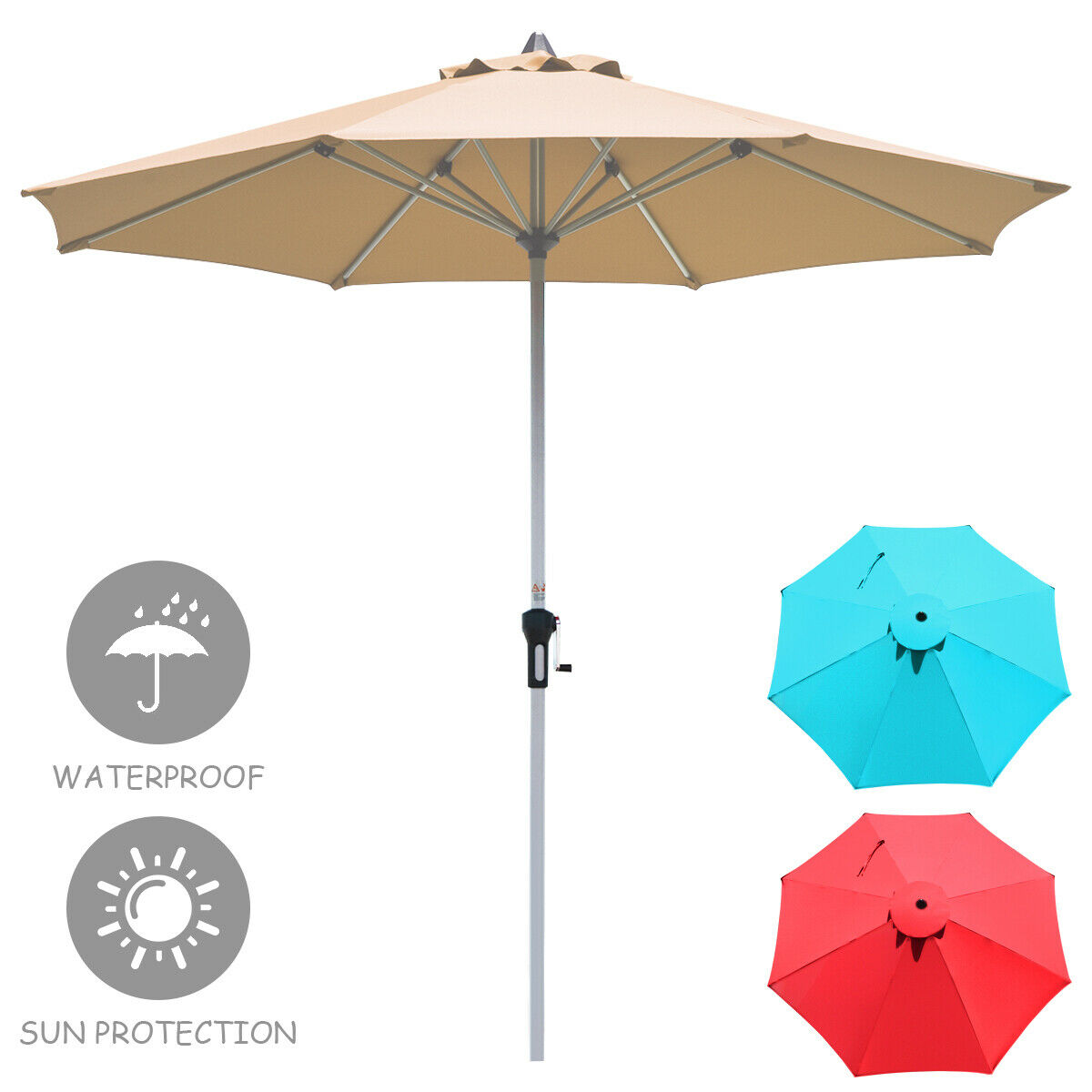 Costway Op70379be 9 Patio Market Umbrella Outdoor Table Umbrella Aluminum Crank W 8 Ribs Beige