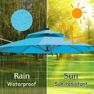 Costway Op70376nyop70230 10ft Solar Led Patio Offset Umbrella 360 Rotation Aluminum Usb Turquoise W Base