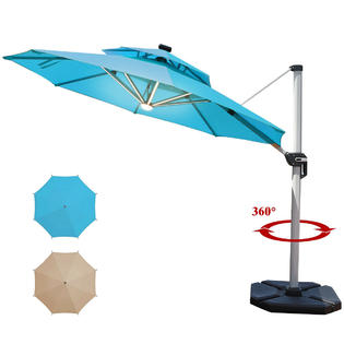 Costway Op70376nyop70230 10ft Solar Led Patio Offset Umbrella 360 Rotation Aluminum Usb Turquoise W Base