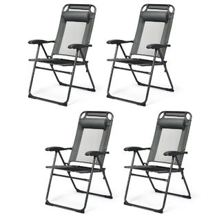 Costway 2op70270gr 2 4pc Folding Chairs Adjustable Reclining Chairs With Headrest Patio Garden Grey