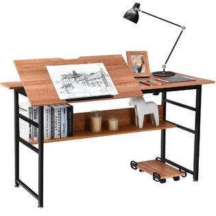 Costway 55 Computer Desk Writing Desk Drafting Desk Drawing Table W Tiltable Tabletop