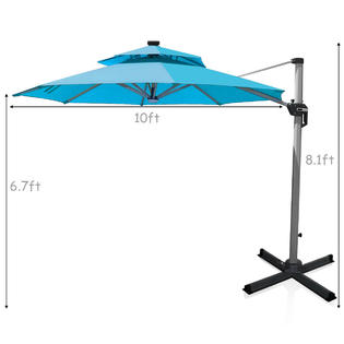 Costway Op70376nyop70230 10ft Solar Led Patio Offset Umbrella 360 Rotation Aluminum Usb Turquoise W Base