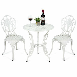 Costway Op70330 3pcs Patio Table Chairs Furniture Bistro Set Cast Aluminum Outdoor Garden White