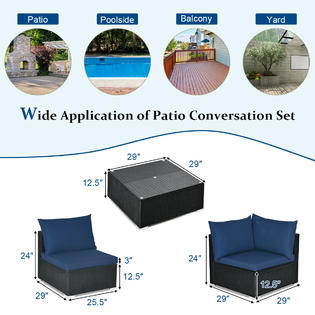 Costway Hw66524ny 7pcs Patio Rattan Sofa Set Sectional Conversation Furniture Set Garden Navy