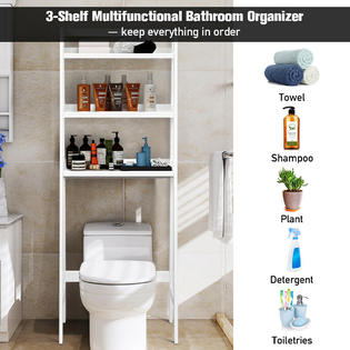 Costway 3 Shelf Over The Toilet Storage Rack Bathroom Shelf Organizer Space Saver White