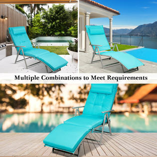 Costway Hw64243ls Outdoor Folding Chaise Lounge Chair Lightweight Recliner W Cushion Turquoise