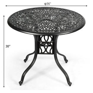 Costway Op70329 13 36 Cast Aluminum Round Patio Dining Table Durable W Umbrella Hole Porch Black