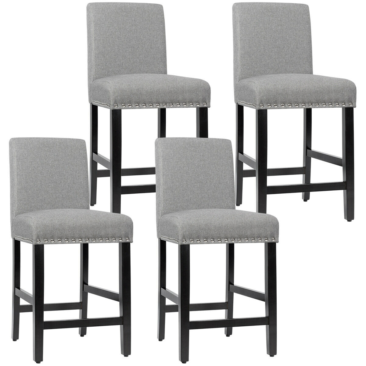 Costway Set Of 4 Counter Stools 25, White Leather Nailhead Bar Stools